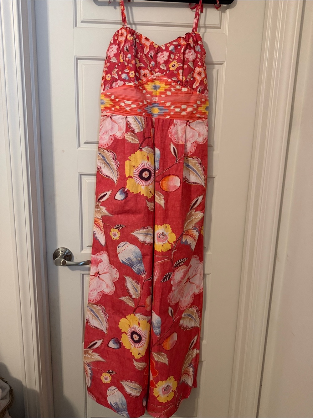 Aritzia Coral Red Floral Wide-Leg Jumpsuit
